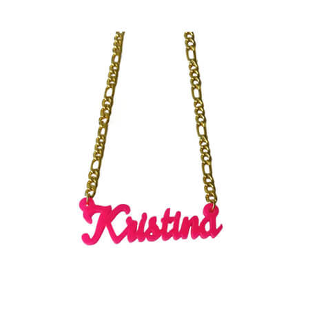 Personalised laser cut acrylic name jewellery accessories wholesale custom word pendant necklace with figaro chain bulk